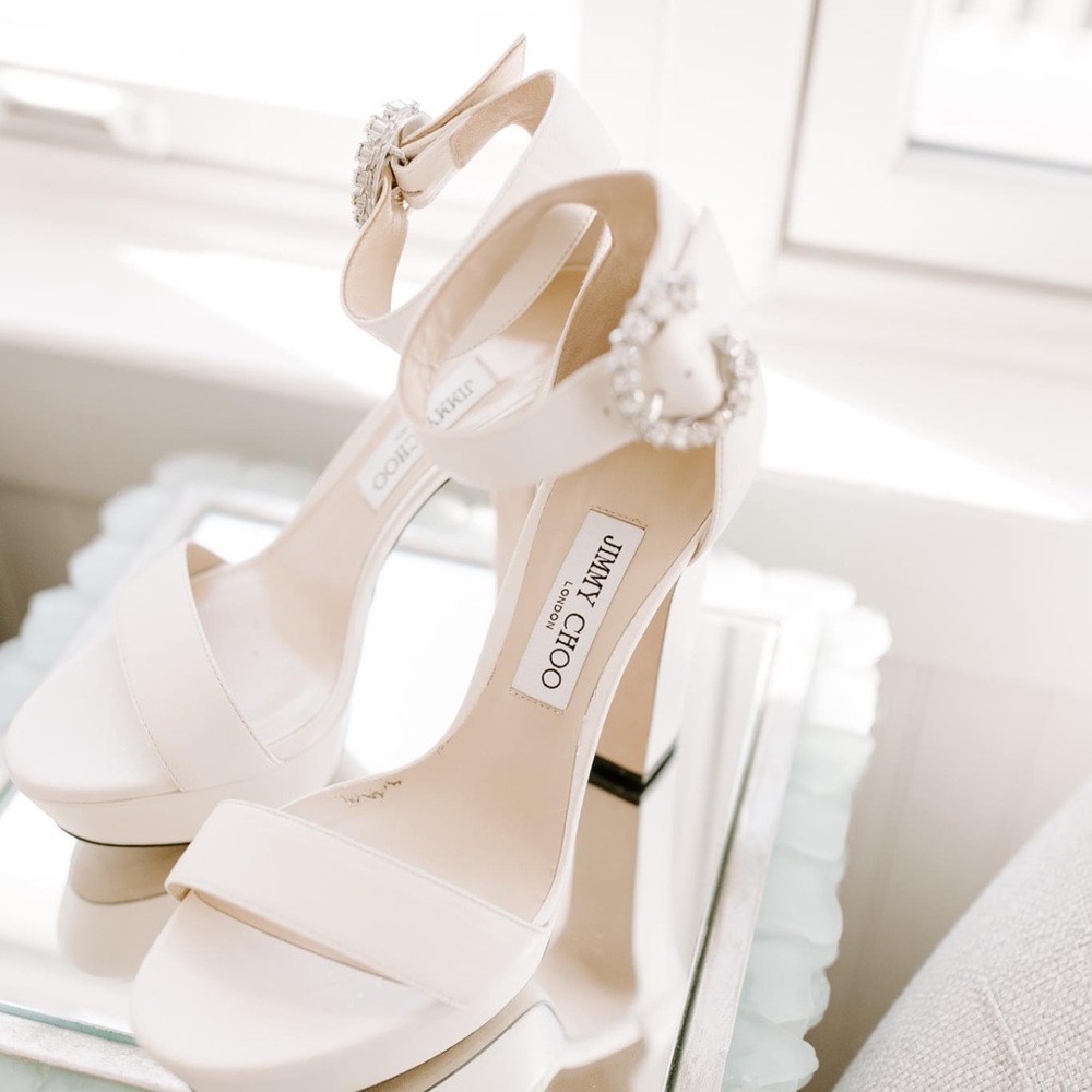 Jimmy choo bridal platform shoes!! So comfortable. Sold out everywhere